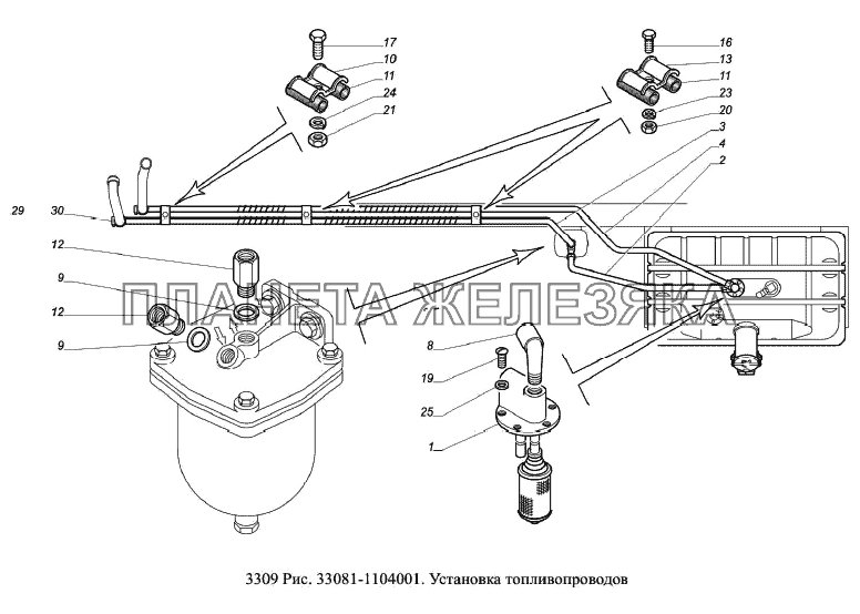 Установка топливопроводов ГАЗ-3309 (Евро 2)